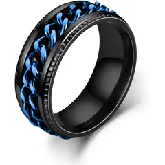 DAYOSHOP - Anillo Cadena De Eslabones Giratoria Acero Azul + Estuche