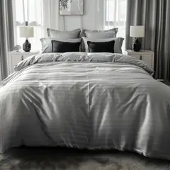 KARYTEX - Funda Duvet Sateen Rayas Cama Doble Color Gris Plata 125 Gramos Mindy.