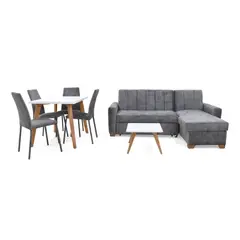 VENECIA - Combo Sala Multifuncional Apolo y Comedor 4P Lugo Matiz Gris
