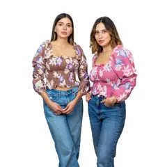 FREYDA - Blusa Verano Encauchada Floral Manga Larga