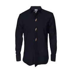SON DOS - Camisa de lino negra botonadura escondida 100% lino elegante hombre