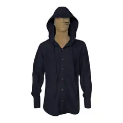 SON DOS - Camisa negra en lino 100% capota amplia trabilla manga larga hombre