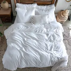KARYTEX - Funda Duvet Liso Cama Sencilla Color Blanco - Borlas Blancas.