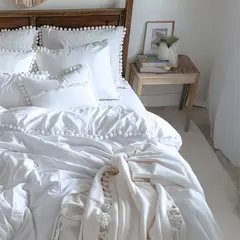 KARYTEX - Funda Duvet Liso Cama Queen Color Blanco - Borlas Blancas.