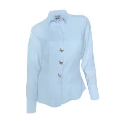 SON DOS - Camisa blusa azul 100% lino botonadura escondida manga larga mujer
