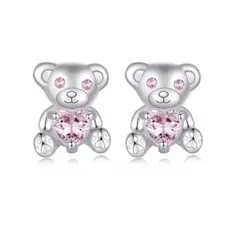 ALHAJAS - Aretes Topos Regalos Para Niña O Mujer Oso Corazón En Plata 925