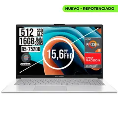ASUS - Portátil Vivobook Go 15 Ryzen 5 7520U 16GB RAM 512GB SSD 15.6" FHD Silver