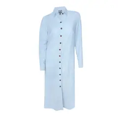 SON DOS - Vestido largo blusón azul claro en 100% lino manga larga mujer