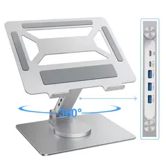 GENERICO - Soporte Para Portatil, Tablet Giratorio 360° Concentrador USB 4 En 1
