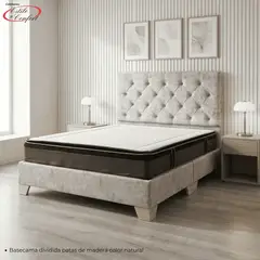 ESTILO Y CONFORT - Combo Colchón Basecama y Cabecero Capitoniado gris de 160x190