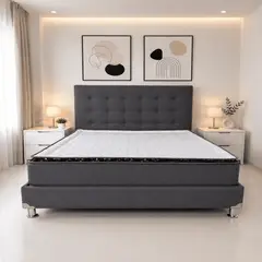 ESTILO Y CONFORT - Combo Colchón Basecama y Cabecero Deco Gris de 200x200