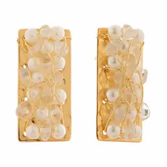 ENIGMA - Aretes Topo Tejido Rectangular Perla