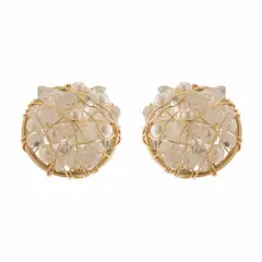 ENIGMA - Aretes Topo Tejido Circular Perla
