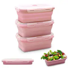 HOME - Porta comidas En Silicona Plegable KIT x 4 unidades Rosado-