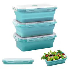 HOME - Porta comidas En Silicona Plegable KIT x 4 unidades Azul-