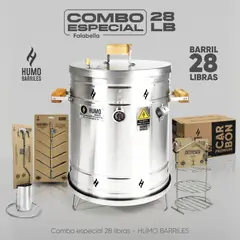 HUMO BARRILES - Combo Barril 28 Libras + Acc. Base + Choricera + Acc. Multiusos + Acc. Pollo + Carbón Premium