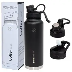 BUFFER FLASK - Termo Botella Termica 1,2 Buffer Acero Inox Tapas - Negro
