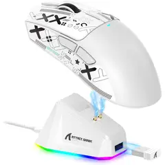 SHARK - Mouse Gamer Attack x11 RGB con puesto de carga 22.000 DPI Blanco