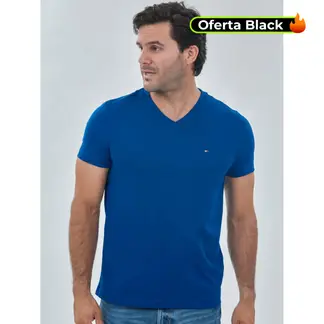 TOMMY HILFIGER - Camiseta azul Essential en cuello v