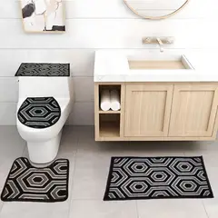 MITAPETE COM - Juego De Baño 4 Piezas Antideslizante Negro Tapetes Para Baño