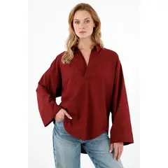 TENNIS - Camisa roja en popelina para mujer
