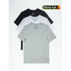 TOMMY HILFIGER - Pack 3 Camisetas negra Cuello en V con logo