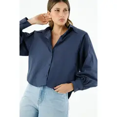TENNIS - Camisa con cuello camisero azul para mujer