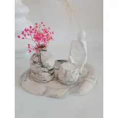 GENERICO - Adorno Decorativo con Jarron bandeja y vela Marmolado Pensante blanco
