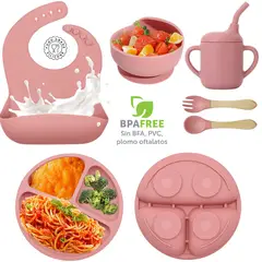 BEBE - Set Vajilla Silicona Para Bebés Platos Babero Y Cubiertos