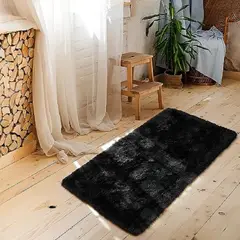 MITAPETE COM - Tapete Pie De Cama Peludo Antideslizante 50 X 80 cms Negro
