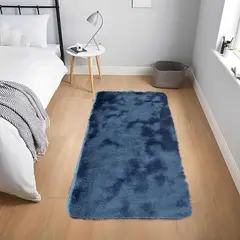MITAPETE COM - Tapete Alfombra Pie De Cama Peludo 60 X 110 cms Azul Navi