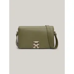 TOMMY HILFIGER - Bolso verde bandolera con monograma TH