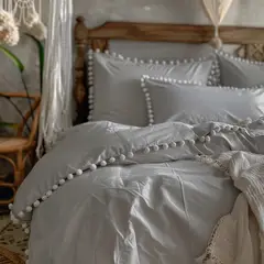 KARYTEX - Funda Duvet Liso Cama Queen Color Gris Oscuro - Borlas Blancas.