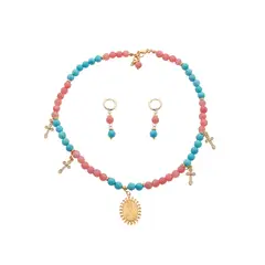 PLATERIA RAMIREZ - COLLAR PIEDRAS CON DIJES JOYERIA EN BRONCE_.