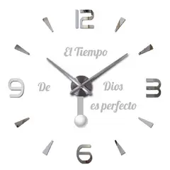 COOL TIME RELOJES - RELOJ 3D GRANDE CON PENDULO + FRASE EN VINILO COLOR PLATEADO
