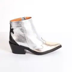ABELA - Botines Regina Miranda - Cuero Dorado y Plateado - Diseño Texanas Glam