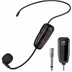 UHU - Micrófono Inalámbrico De Diadema y de Mano Sistema Transmisor - Receptor UHF Plug 3.5mm 6.35mm