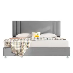 EKONOMODO COLOMBIA - Colchon King + Base cama + Espaldar en pino Lupe Gris Plata 200x200