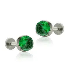 AGHA JEWELRY - Titanio Aretes piercing Prong set 3 Cristal Zirconia Cúbica para Lóbulo