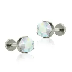 AGHA JEWELRY - Titanio Aretes piercing Prong set 3 Cristal Zirconia Cúbica para Lóbulo
