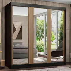 MADESA - Clóset Reno 3 Puertas Corredizas con Espejos Negro/Marrón 180 cm x 205 cm x 54 cm