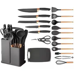 GENERICO - Set Utensilios En Silicona Para Cocina Juego Cuchillos X19 Negro