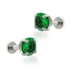 AGHA JEWELRY - Titanio Aretes piercing Prong set 4 Cristal Zirconia Cúbica para Lóbulo