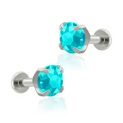 AGHA JEWELRY - Titanio Aretes piercing Prong set 4 Cristal Zirconia Cúbica para Lóbulo