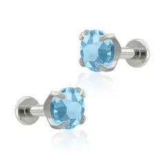 AGHA JEWELRY - Titanio Aretes piercing Prong set 4 Cristal Zirconia Cúbica para Lóbulo