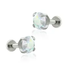 AGHA JEWELRY - Titanio Aretes piercing Prong set 4 Cristal Zirconia Cúbica para Lóbulo