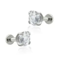 AGHA JEWELRY - Titanio Aretes piercing Prong set 4 Cristal Zirconia Cúbica para Lóbulo