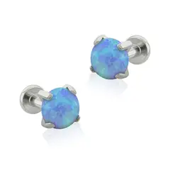 AGHA JEWELRY - Titanio Aretes piercing Prong set Flat Opal para Lóbulo