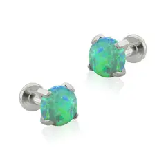 AGHA JEWELRY - Titanio Aretes piercing Prong set Flat Opal para Lóbulo