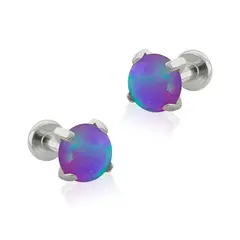 AGHA JEWELRY - Titanio Aretes piercing Prong set Flat Opal para Lóbulo